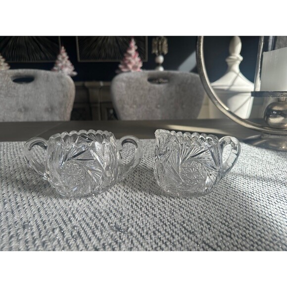 American brilliant cut sugar and creamer leaded crystal - Picture 1 of 4